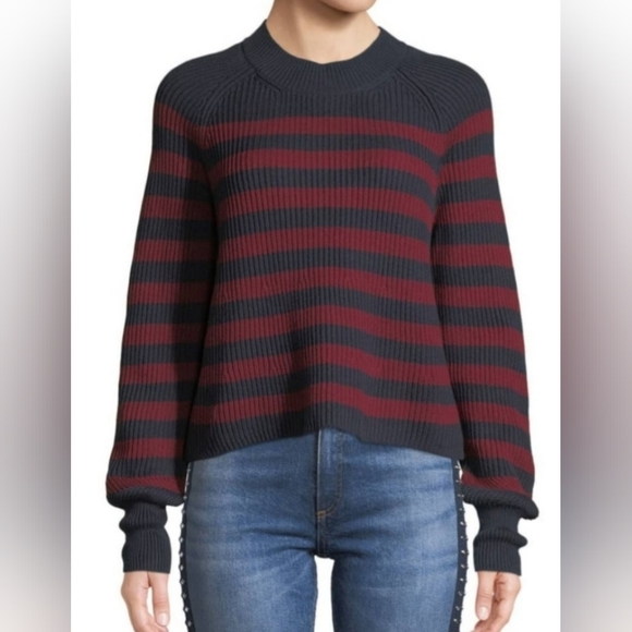 Veronica Beard Sweaters - VERONICA BEARD Pullover Navy & Red Cotton Knit Mock Neck Sweater, Large